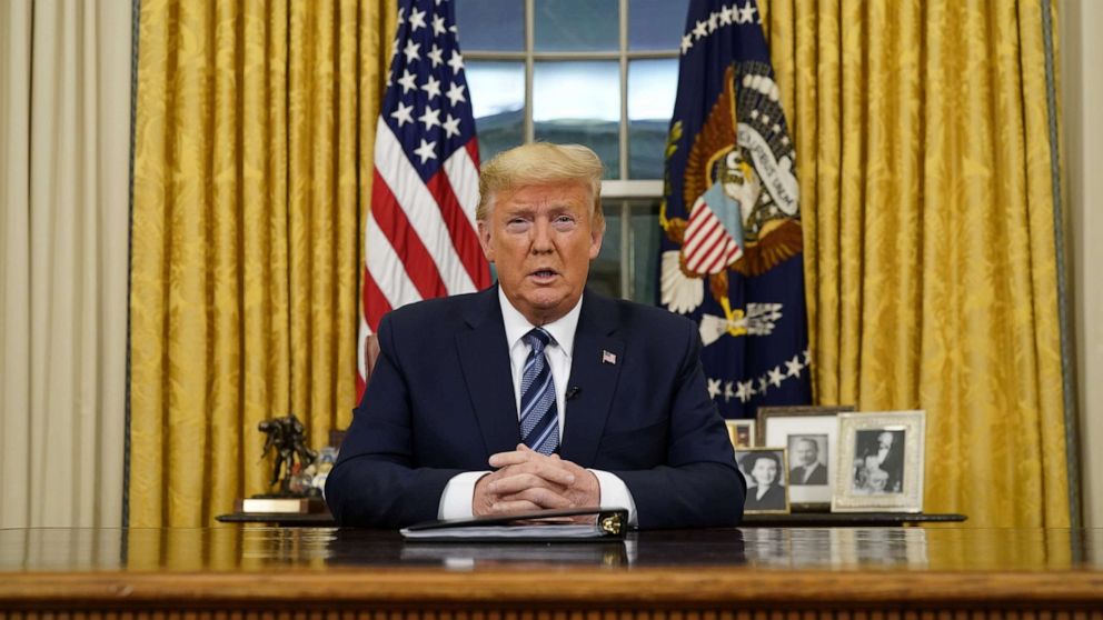 PHOTO: U.S. President Donald Trump speaks about the U.S response to the COVID-19 coronavirus pandemic during an address to the nation from the Oval Office of the White House in Washington, U.S., March 11, 2020.