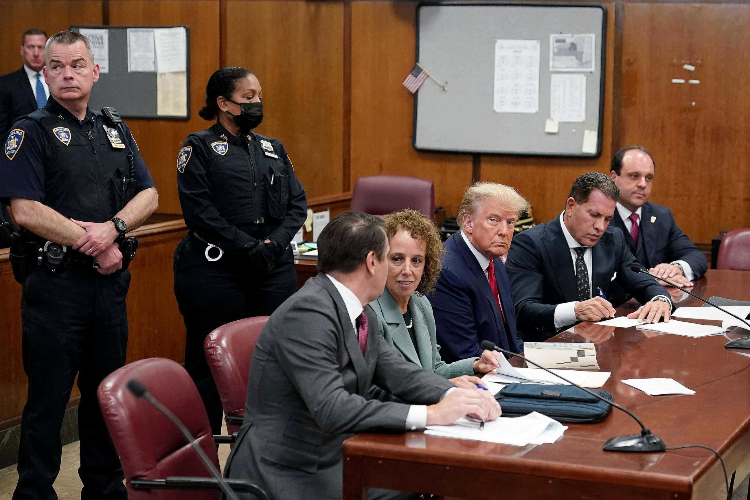 PHOTO: Former President Donald Trump sits at the defense table with his defense team in a Manhattan court, April 4, 2023, in New York.