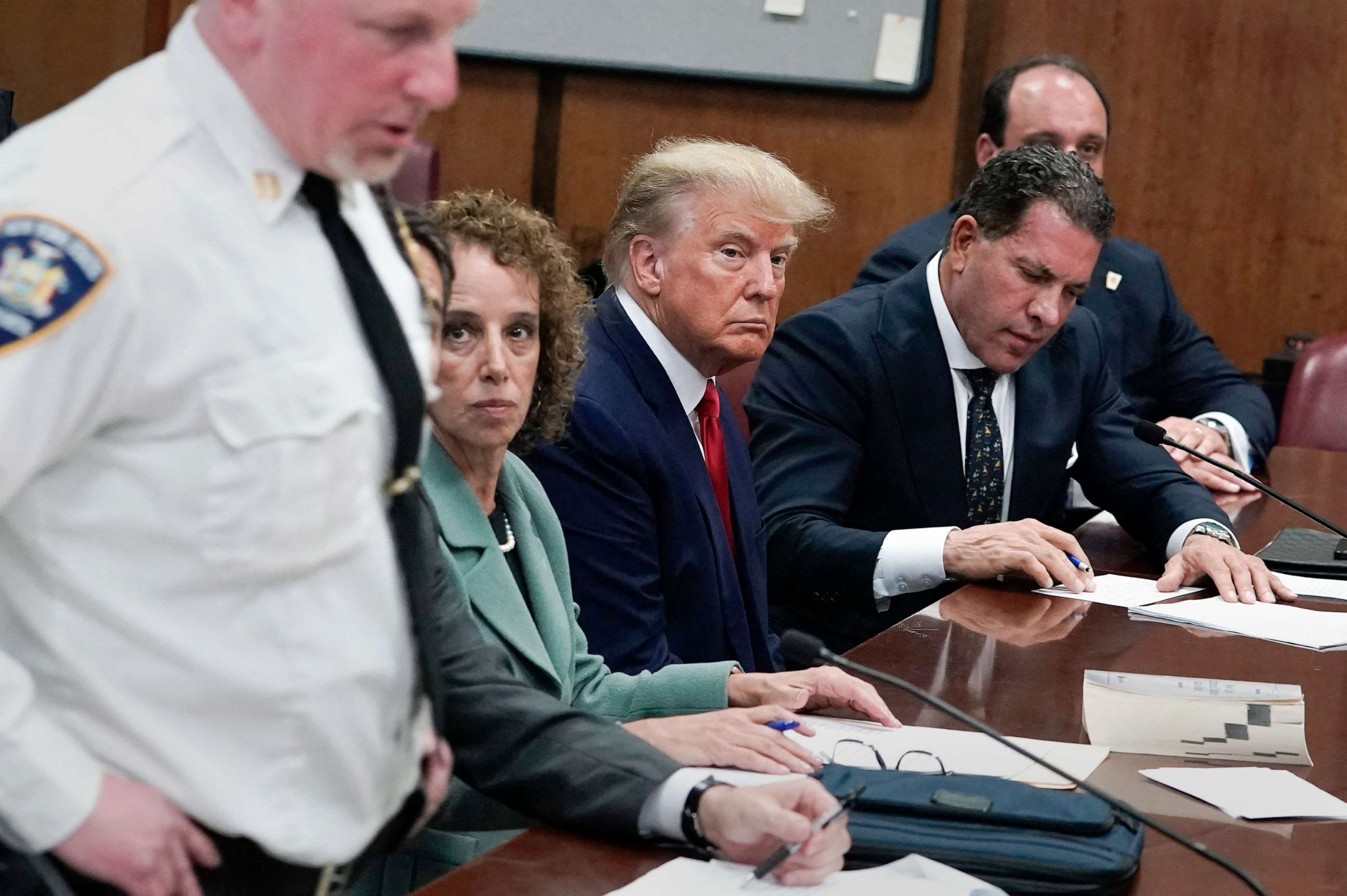 PHOTO: Former President Donald Trump appears in court at the Manhattan Criminal Court in New York on April 4, 2023.