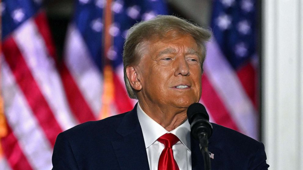 PHOTO: Former President Donald Trump delivers remarks at Trump National Golf Club Bedminster in Bedminster, N. J., on June 13, 2023.