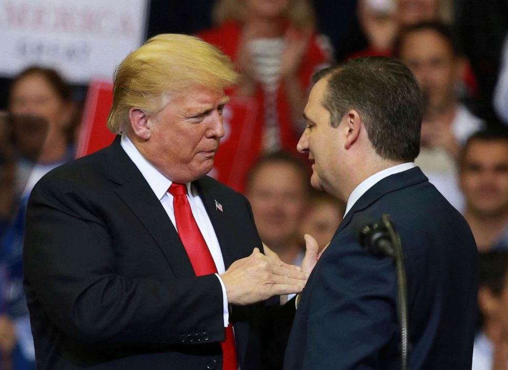 PHOTO: President Donald Trump delivers a campaign speech for candidate Ted Cruz who was cat-and-dog in Texas, Houston, Oct. 22, 2018.