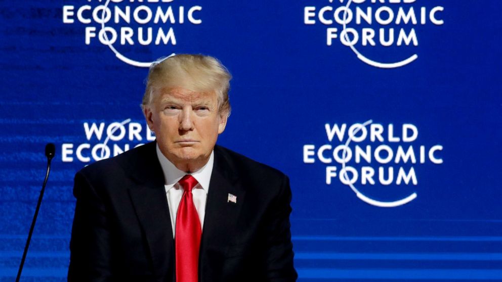President Donald Trump attends the speech of the founder of the forum, Klaus Schwab, during the annual meeting of the World Economic Forum in Davos, Switzerland, Jan. 26, 2018.