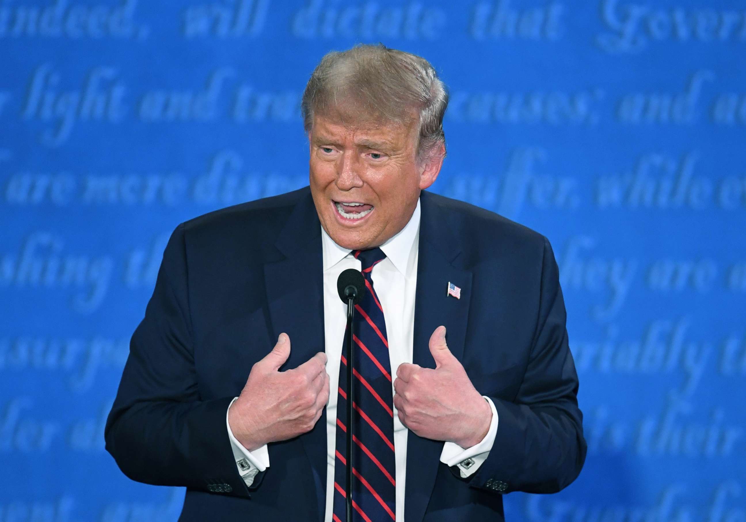 PHOTO: President Donald Trump speaks during the first presidential debate at Case Western Reserve University and Cleveland Clinic in Cleveland, Sept. 29, 2020. 