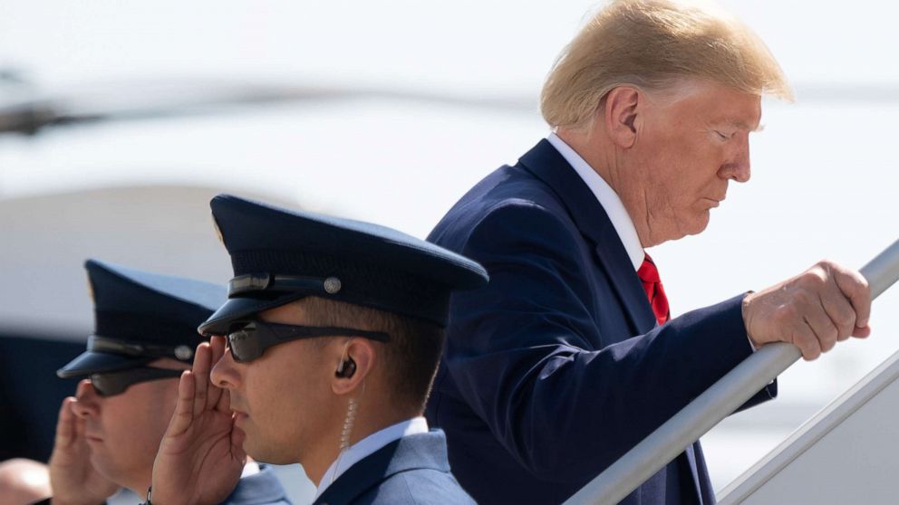 PHOTO: President Donald Trump walks to board Air Force One prior to departure from John F. Kennedy International Airport in New York, Sept. 26, 2019.
