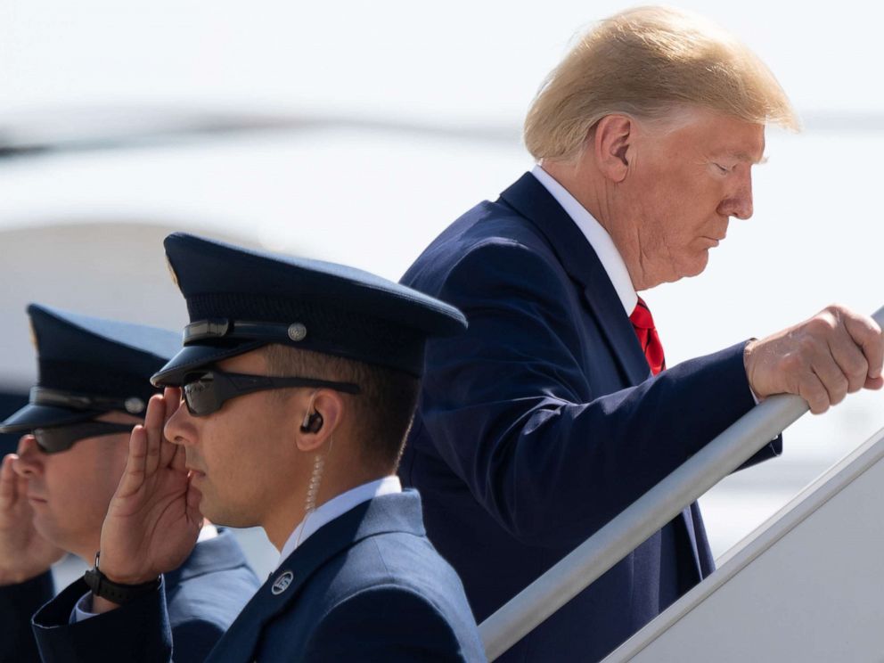 PHOTO: President Donald Trump walks to board Air Force One prior to departure from John F. Kennedy International Airport in New York, Sept. 26, 2019.