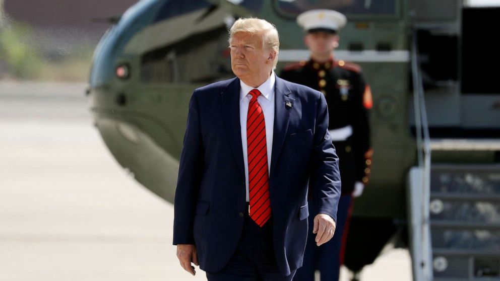 PHOTO: President Donald Trump arrives to board Air Force One at John F. Kennedy Airport after attending the United Nations General Assembly, Sept. 26, 2019, in New York.