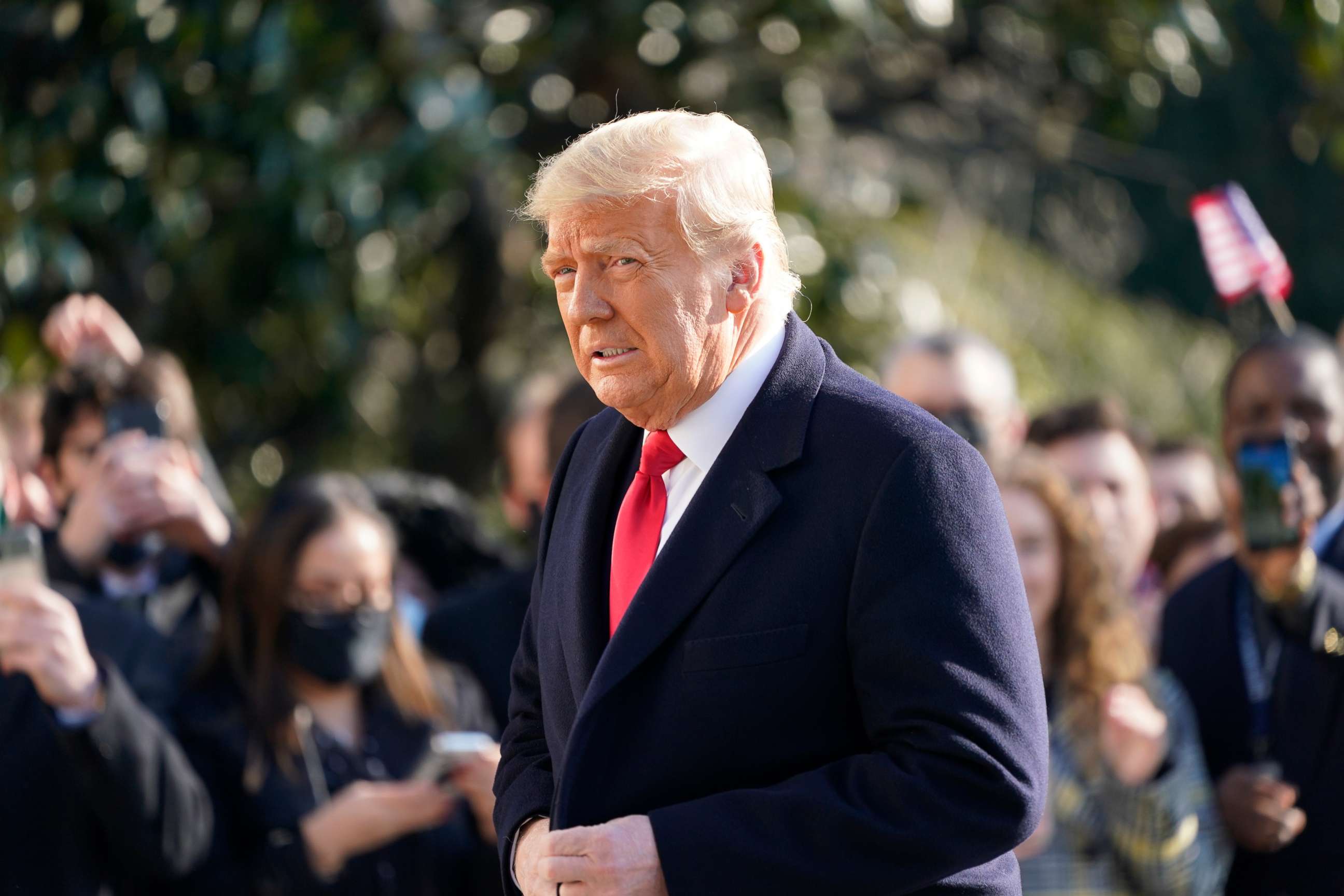 PHOTO: President Donald Trump walks to board Marine One on the South Lawn of the White House, Jan. 12, 2021 in Washington.