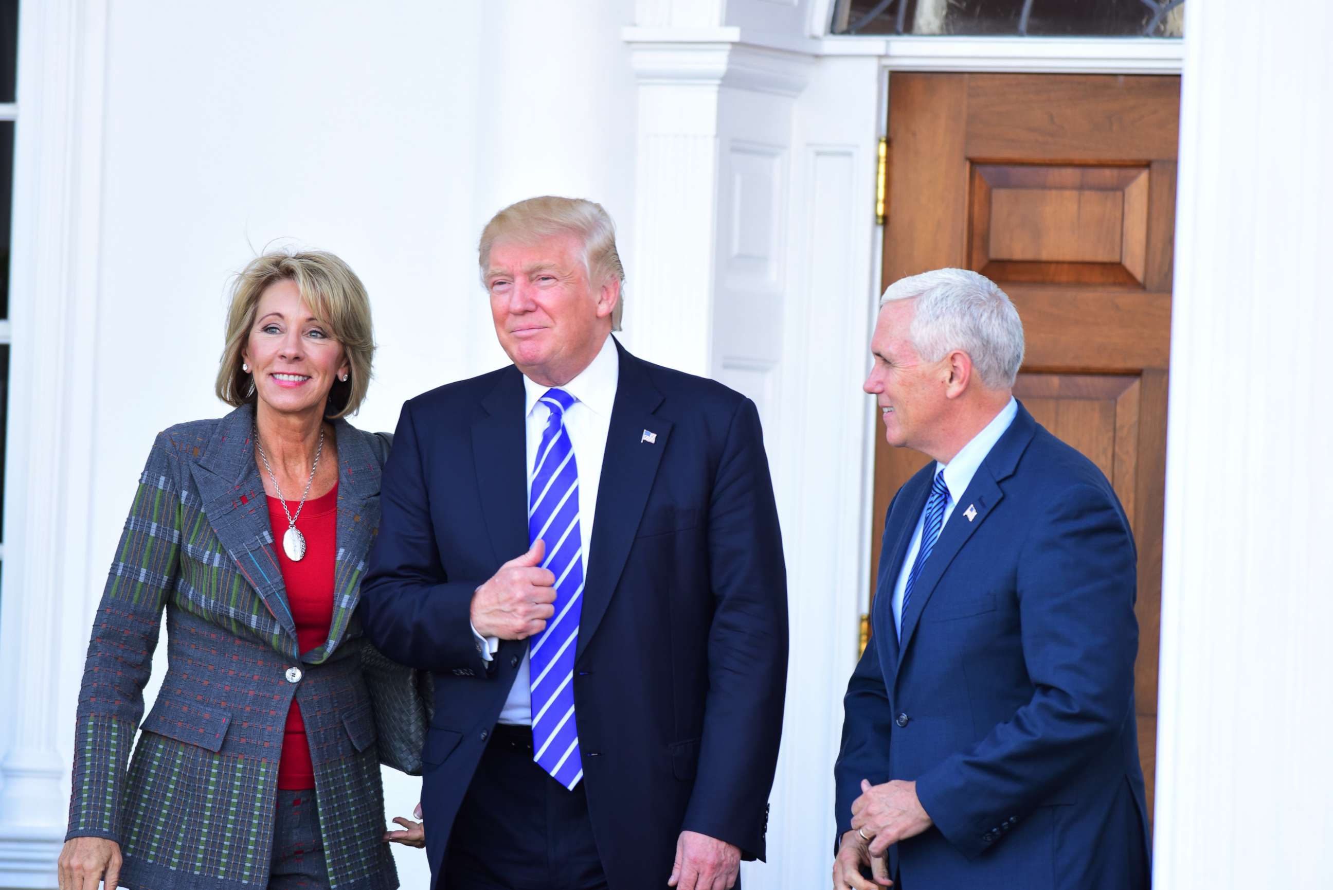 PHOTO: File photo of the President-elect Donald Trump and Vice President Mike Pence with with Betsy DeVos, in Bedmister, New Jersey, Nov. 19, 2016. 