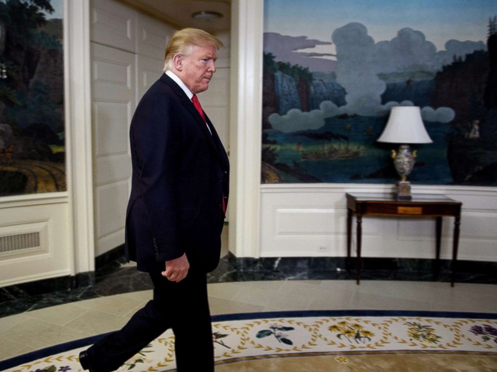 PHOTO: President Donald Trump makes a statement in the diplomatic reception room of the White House, Jan. 19, 2019.