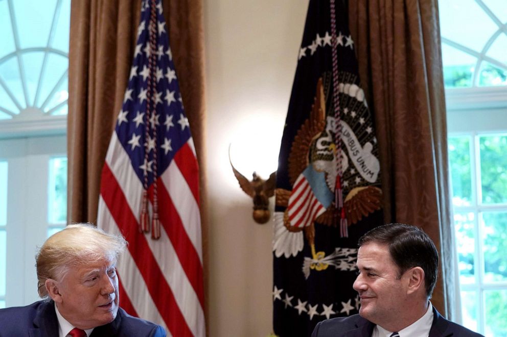 PHOTO: President Donald Trump talks to Arizona Gov. Doug Ducey during a working lunch with governors on workforce freedom and mobility at the White House on June 13, 2019 in Washington.