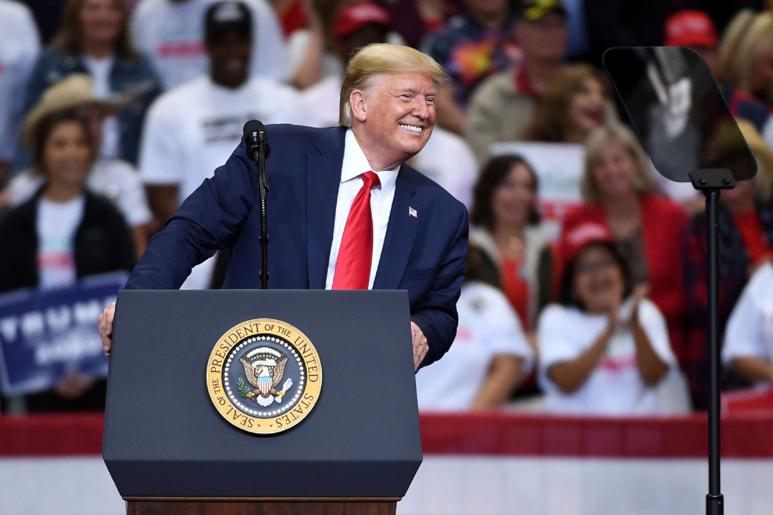 PHOTO: President Donald Trump speaks during a campaign rally in Dallas, Oct. 17, 2019.