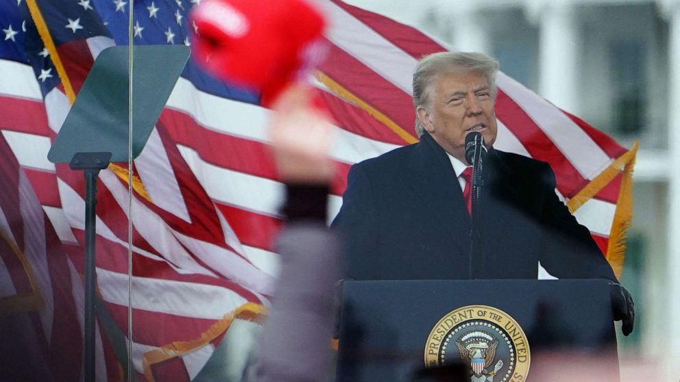 PHOTO: In this file photo taken on Jan. 6, 2021, President Donald Trump speaks to supporters from The Ellipse near the White House in Washington, D.C.