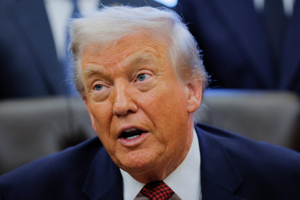 PHOTO: President Donald Trump speaks during the announcement of new fuel economy standards, in the Oval Office at the White House in Washington, D.C., Dec. 3, 2025.