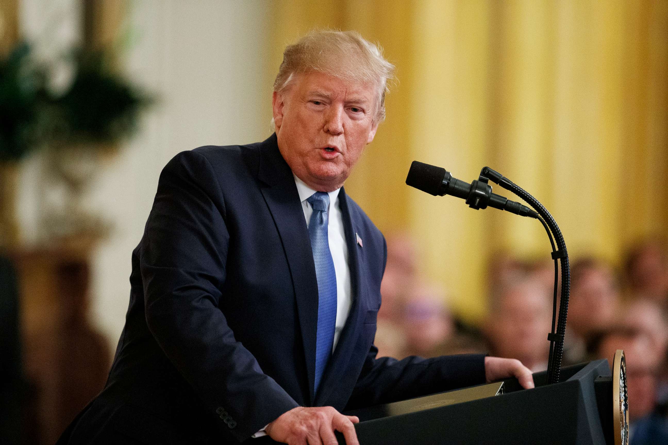 PHOTO: President Donald Trump speaks during an event on the environment in the East Room of the White House, July 8, 2019, in Washington.
