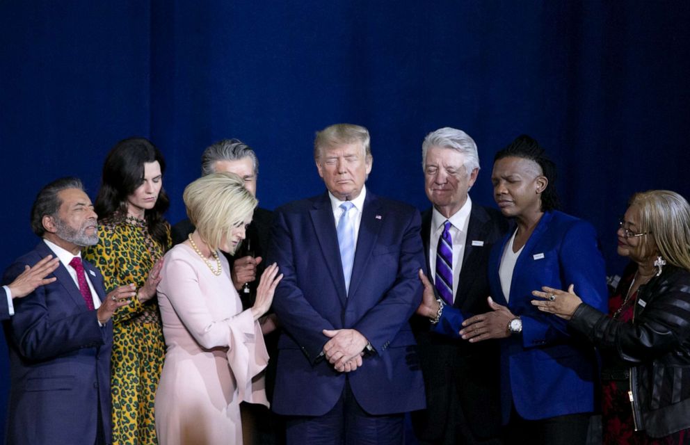 PHOTO: File photo of President Donald Trump, center, during an 'Evangelicals for Trump' Coalition launch event in Miami on Jan. 3, 2020. 