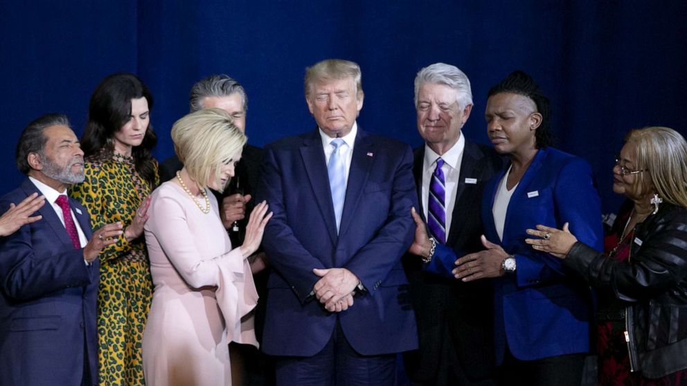 PHOTO: File photo of President Donald Trump, center, during an 'Evangelicals for Trump' Coalition launch event in Miami on Jan. 3, 2020. 