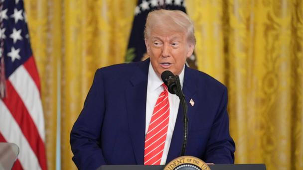 President Donald Trump speaks at an event for Military Mothers, on May 8, 2025, in the East Room of the White House in Washington, D.C.