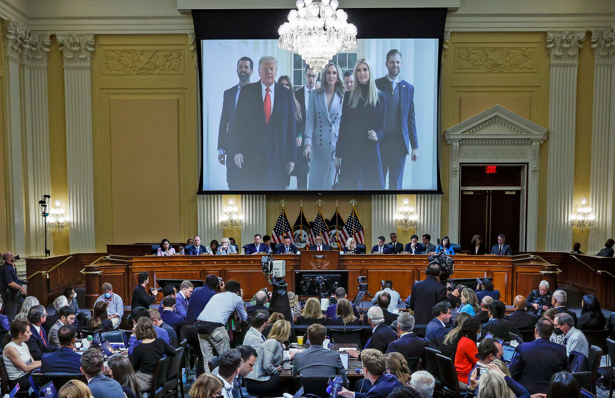 PHOTO: An image of former President Donald Trump and his family is displayed on a screen at the hearing where the House Select Committee investigates the Jan. 6 Attack on the US Capitol, in Washington, D.C., June 16, 2022.