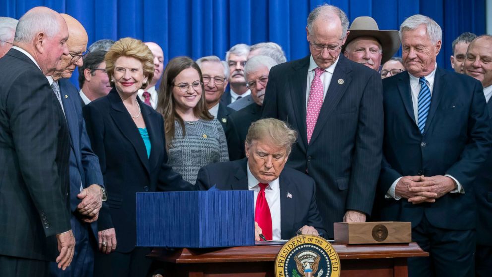 PHOTO: President Donald Trump signs the Agriculture Improvement Act of 2018 farm bill at the White House in Washington, Dec. 20, 2018.