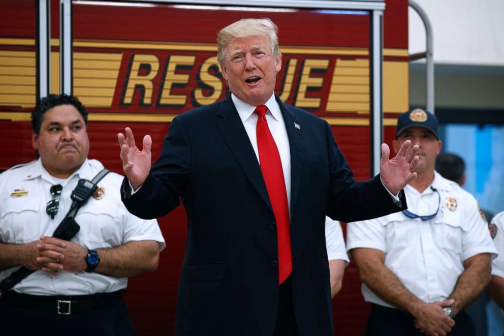 PHOTO: President Donald Trump speaks to first responders at West Palm Beach Fire Rescue, Dec. 27, 2017, in West Palm Beach, Fla.