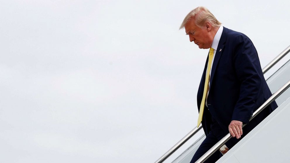 PHOTO: President Donald Trump descends from Air Force One at Orlando Sanford International Airport in Sanford, Fla., March 9, 2020.