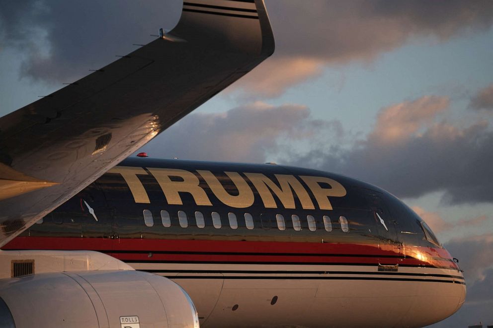 PHOTO: The plane of former President Donald Trump is seen parked at the Palm Beach International Airport, in Palm Beach, Florida, March 31, 2023.