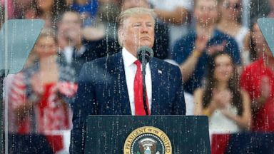 PHOTO: President Donald Trump speaks during an Independence Day celebration in front of the Lincoln Memorial, July 4, 2019, in Washington.