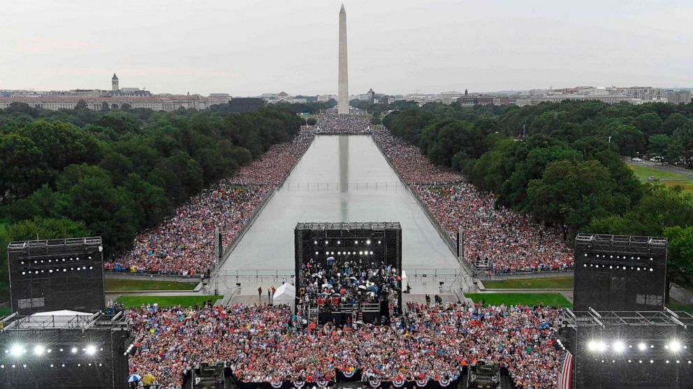 PHOTO: President Donald Trump speaks during the "Salute to America" Fourth of July event at the Lincoln Memorial in Washington, July 4, 2019.