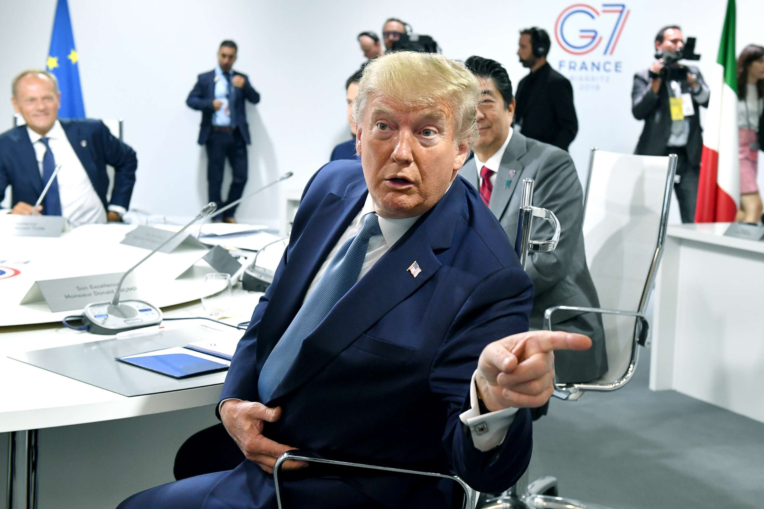 PHOTO: President Donald Trump attends the first working session of the G7 Summit, in Biarritz, France, Aug. 25, 2019. 