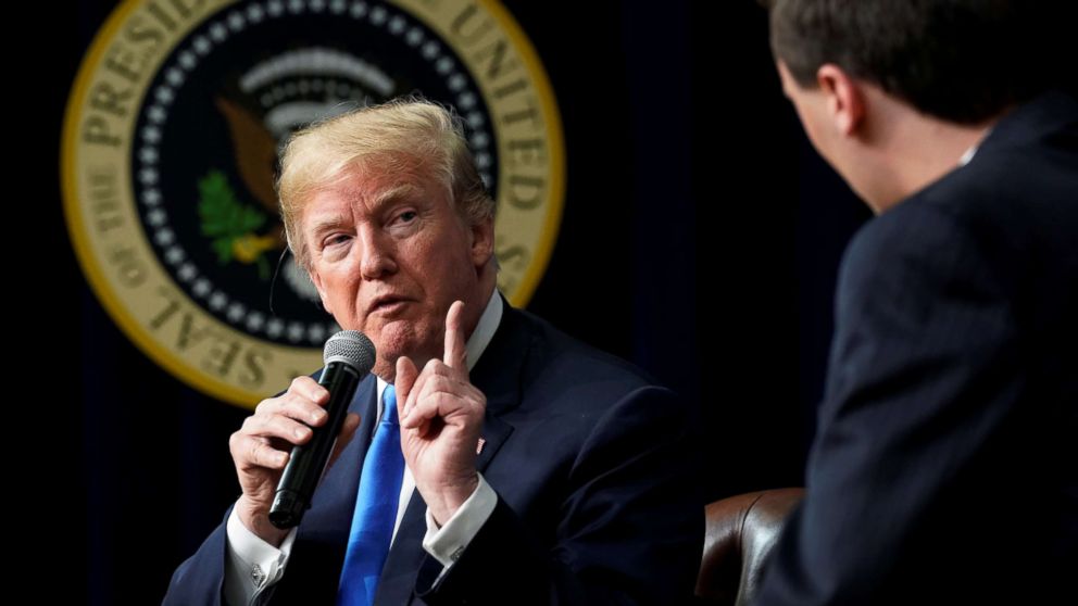 President Donald Trump participates in an onstage interview with moderator Charlie Kirk, founder of Turning Point USA, during a youth forum titled Generation Next, at the White House in Washington, March 22, 2018.