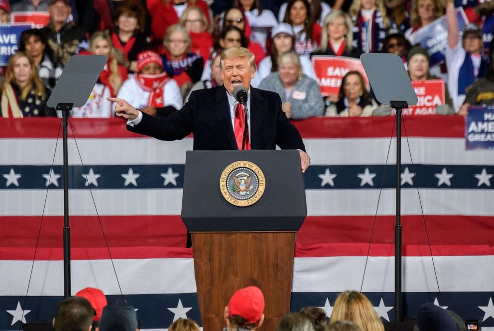 PHOTO: President Donald Trump addresses supporters gathering for the Republican National Committee's Victory Rally on Dec. 5, 2020, in Valdosta, GA.