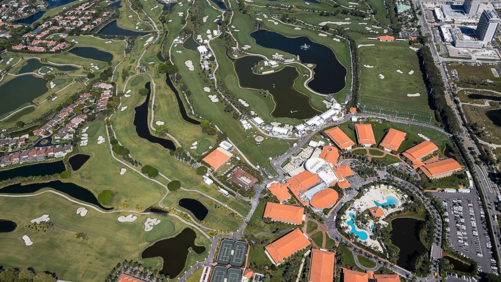 PHOTO: An aerial course overview from the MetLife Snoopy One Blimp during the second round of the World Golf Championships-Cadillac Championship at Blue Monster, Trump National Doral, March 4, 2016, in Doral, Fla.