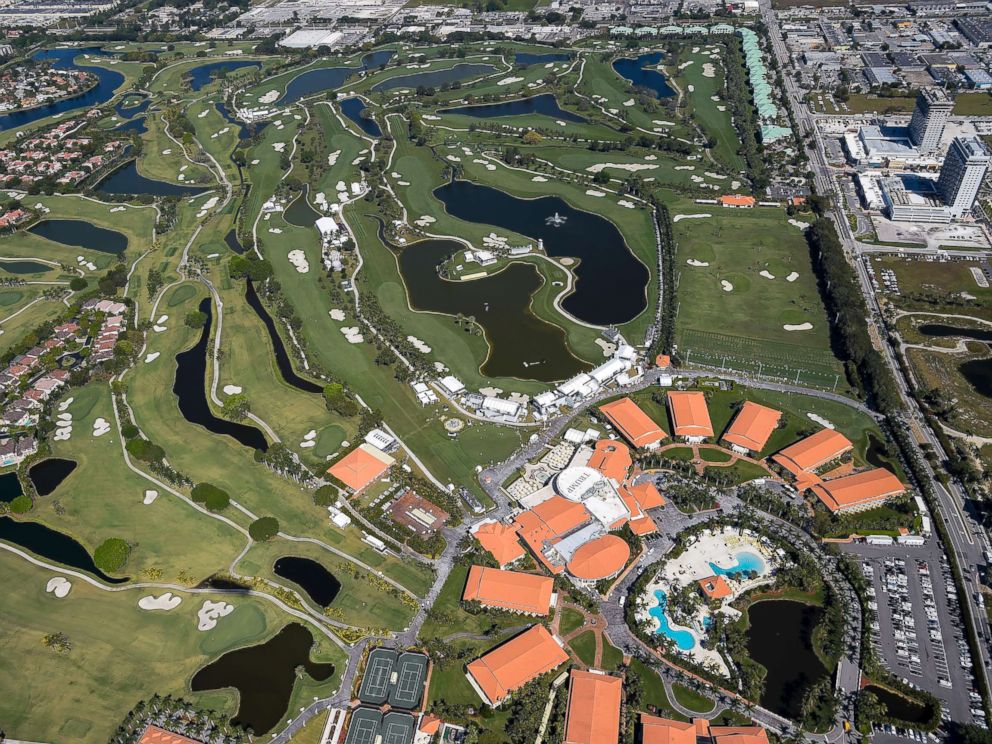 PHOTO: An aerial course overview from the MetLife Snoopy One Blimp during the second round of the World Golf Championships-Cadillac Championship at Blue Monster, Trump National Doral, March 4, 2016, in Doral, Fla.