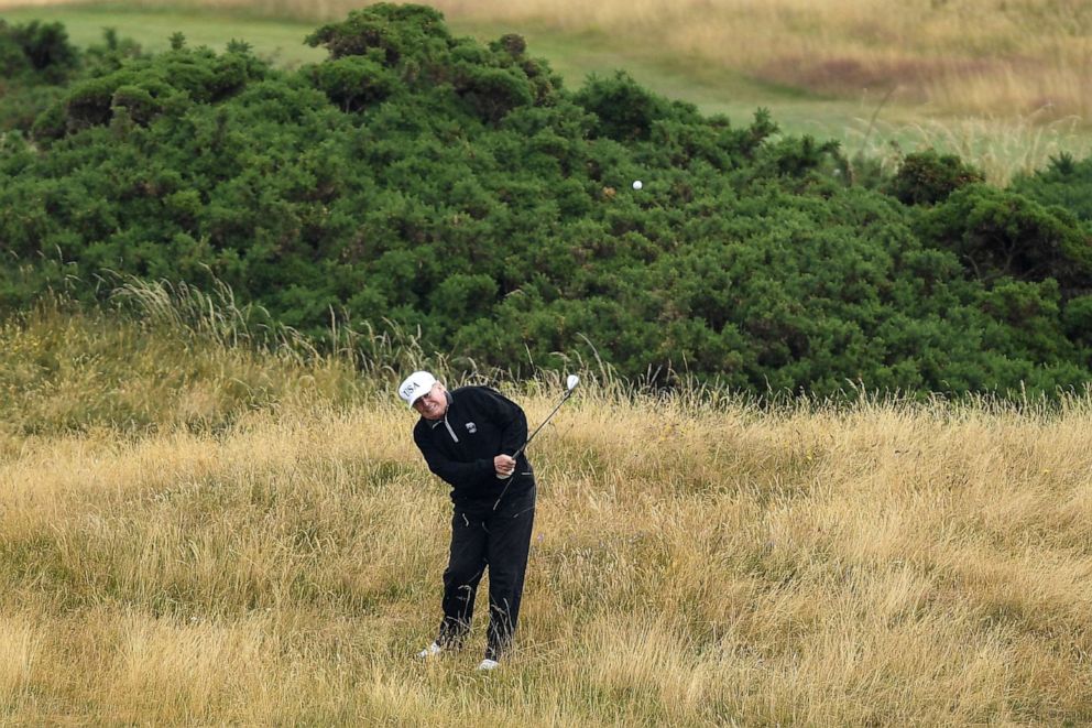 PHOTO: President Donald Trump plays a round of golf at Trump Turnberry Luxury Collection Resort in Turnberry, Scotland, July 15, 2018.