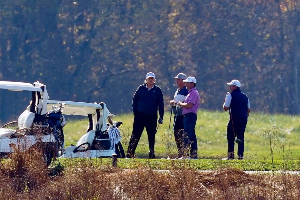 PHOTO: President Donald Trump participates in a round of golf at the Trump National Golf Course, Nov. 7, 2020, in Sterling, Va.