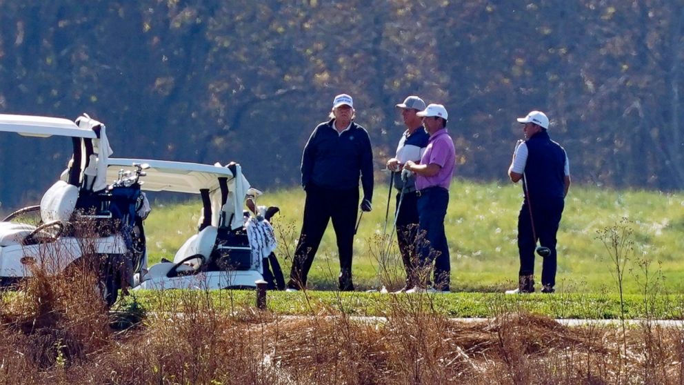 PHOTO: President Donald Trump participates in a round of golf at the Trump National Golf Course, Nov. 7, 2020, in Sterling, Va.