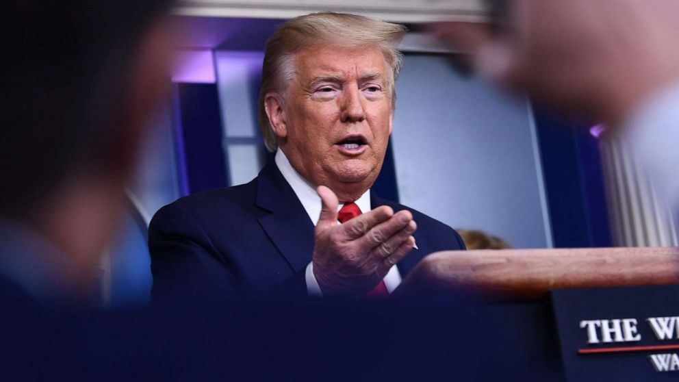 PHOTO: President Donald Trump speaks during the daily briefing on the novel coronavirus, COVID-19, at the White House, March 18, 2020, in Washington.