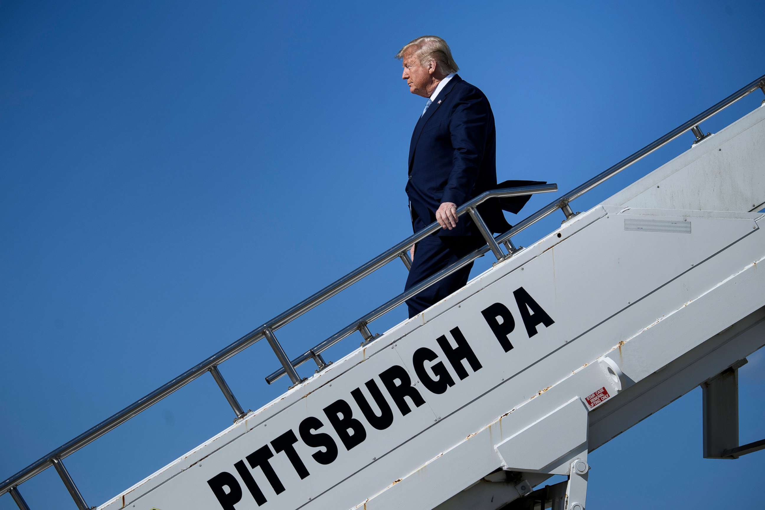 PHOTO:President Donald Trump arrives at Pittsburgh International Airport, Oct. 23, 2019, in Pittsburgh.