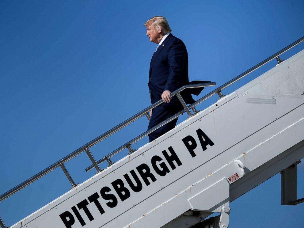 PHOTO:President Donald Trump arrives at Pittsburgh International Airport, Oct. 23, 2019, in Pittsburgh.