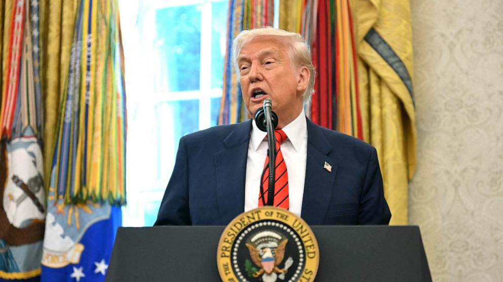 PHOTO: President Donald Trump participates in a swearing-in ceremony for the Assistant to the President, Senior Advisor and Special Envoy Steve Witkoff in the Oval Office of the White House, in Washington, D.C., on May 6, 2025.