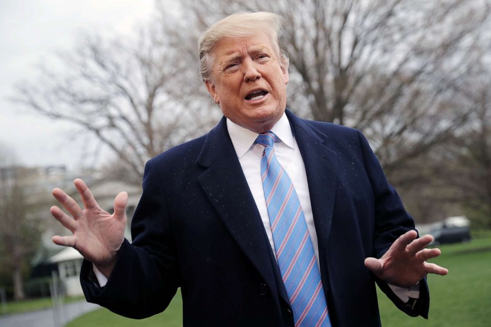 President Donald Trump talks to reporters as he leaves the White House, April 5, 2019.