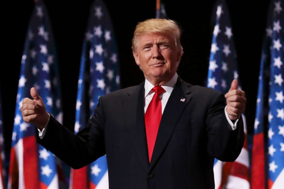 PHOTO: Republican presidential candidate Donald Trump during the Republican National Convention, July 21, 2016, at the Quicken Loans Arena in Cleveland. 