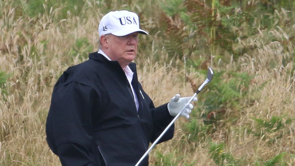 PHOTO: President Donald Trump plays golf at Turnberry golf club, Scotland, , July 14, 2018.