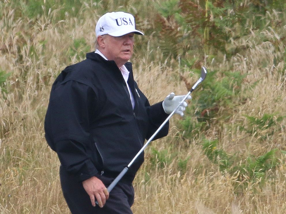 PHOTO: President Donald Trump plays golf at Turnberry golf club, Scotland, , July 14, 2018.