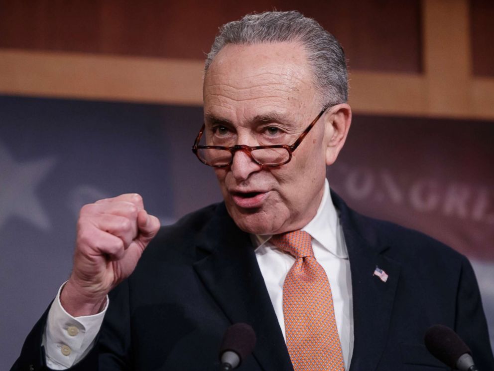 PHOTO: Senate Minority Leader Chuck Schumer, explains to reporters how his negotiations with President Donald Trump broke down yesterday during this press conference on Jan. 20, 2018.