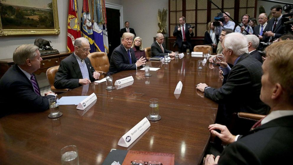 President Donald Trump speaks during a meeting with republican members of the Senate to discuss immigration at the White House, Washington, Jan. 4, 2018.