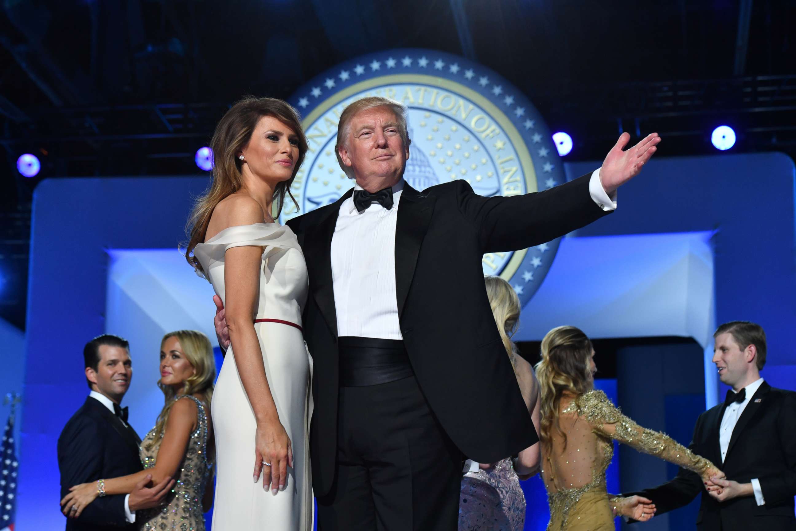 PHOTO: President Donald Trump and First Lady Melania Trump dance at the Freedom Ball on Jan. 20, 2017 in Washington.