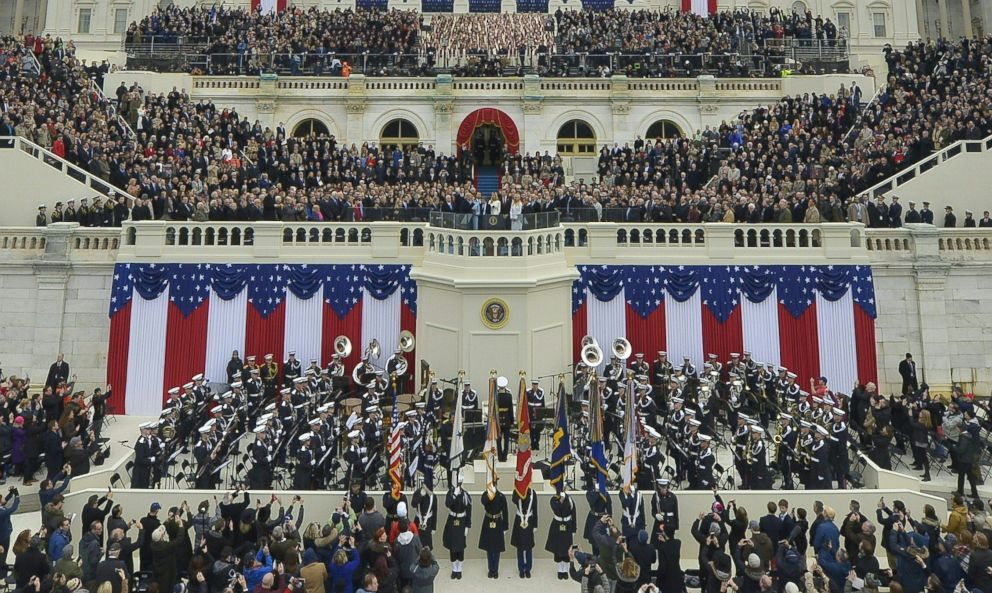 PHOTO: President Donald Trump takes the oath of office during his swearing-in ceremony on January 20, 2017 at the US Capitol in Washington, DC.