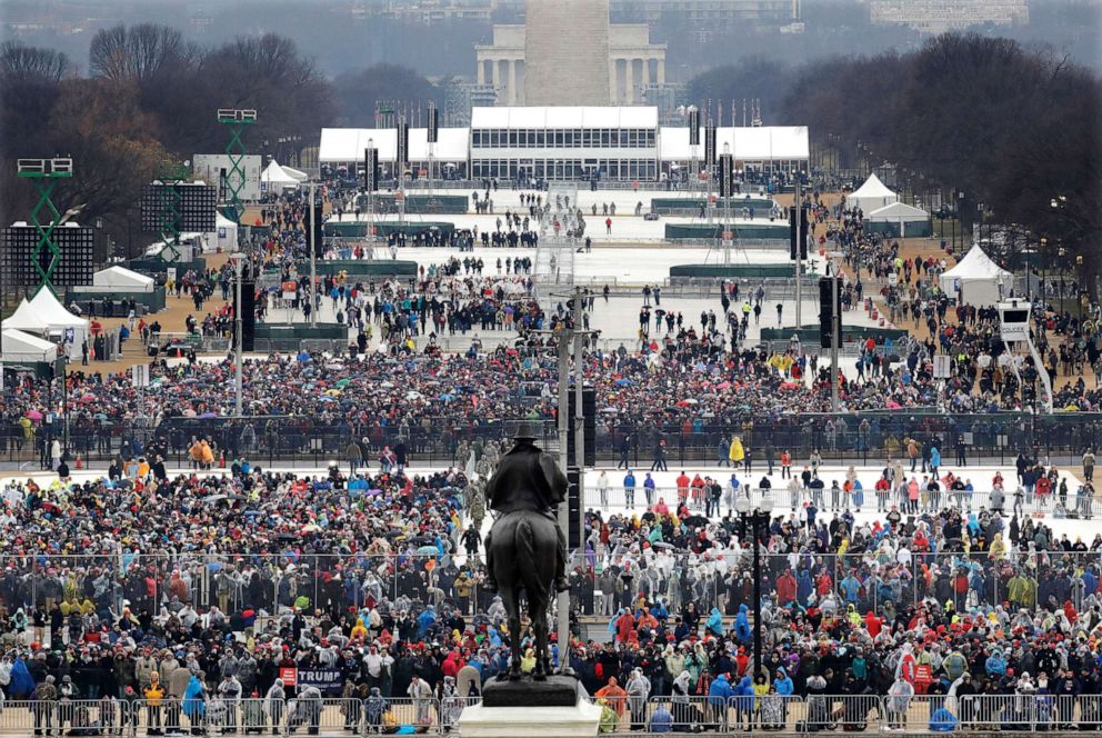 PHOTO: Crowds gather at National Mall in Washington before the swearing in of Donald Trump as the 45th president of the Untied States during the 58th Presidential Inauguration on the U.S. Capitol, Jan. 20, 2017.