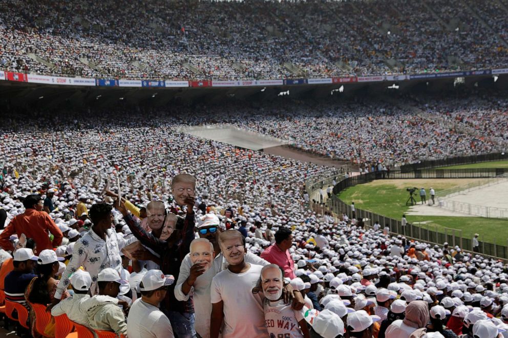 PHOTO: Indians attend the Namaste Trump event at Sardar Patel Stadium in Ahmedabad, India, Feb. 24, 2020.